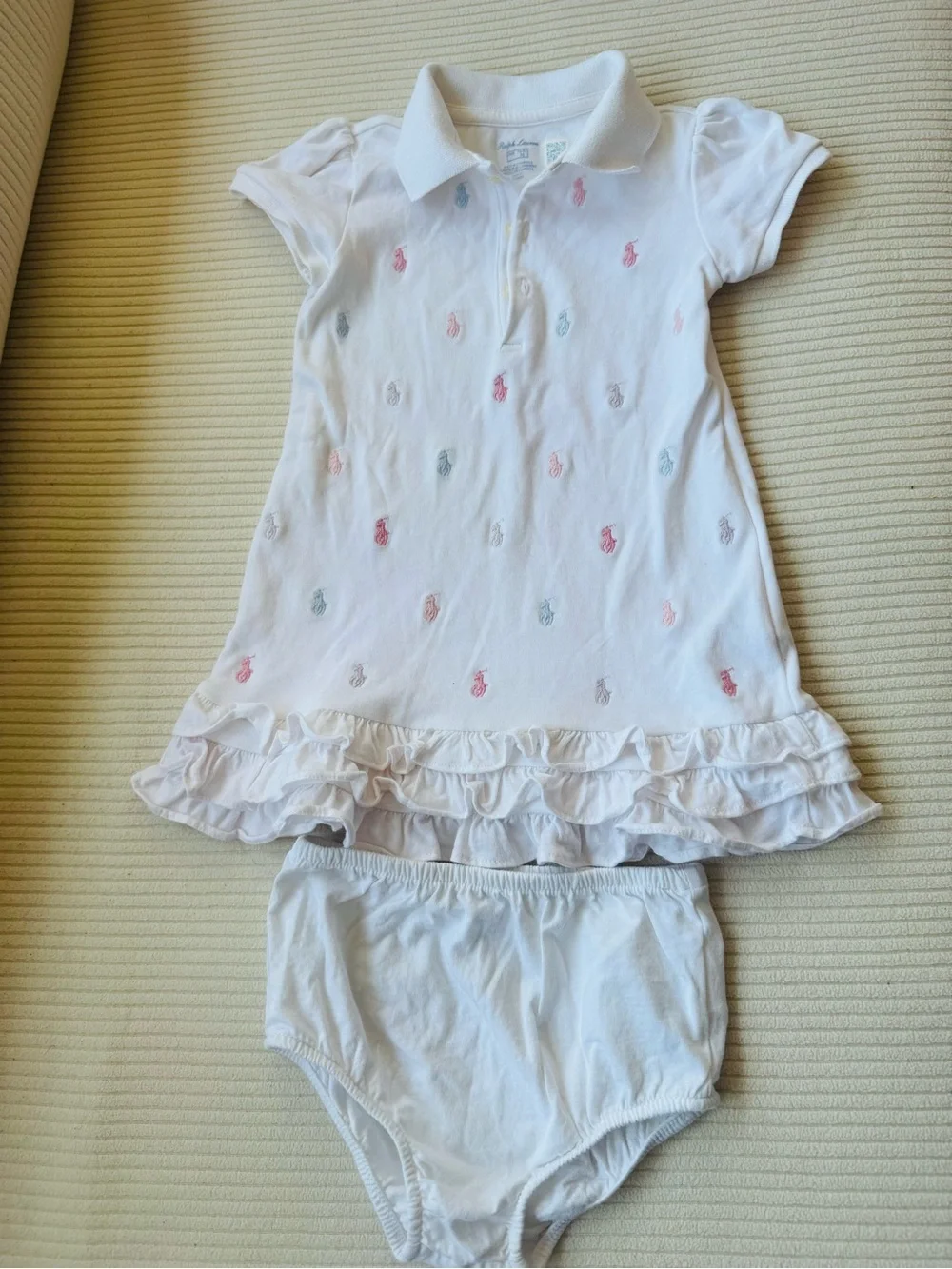 Ralph Lauren White Polo Baby Dress with Pastel Pony Embroidery 24 months GUC